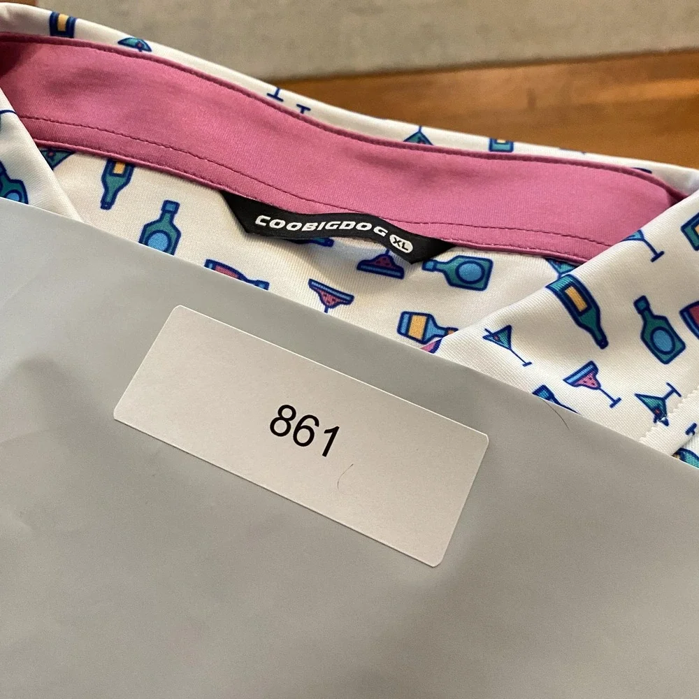 Coobigdog Polo Shirt Mens XL White Cocktail‎ Drink Print Short Sleeve Golf Party - Picture 9 of 9